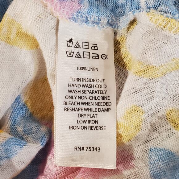 Rachel Zoe Womens 100% Linen Split Neck Short Sleeve Top Size XL Artsy Abstract - Picture 7 of 9